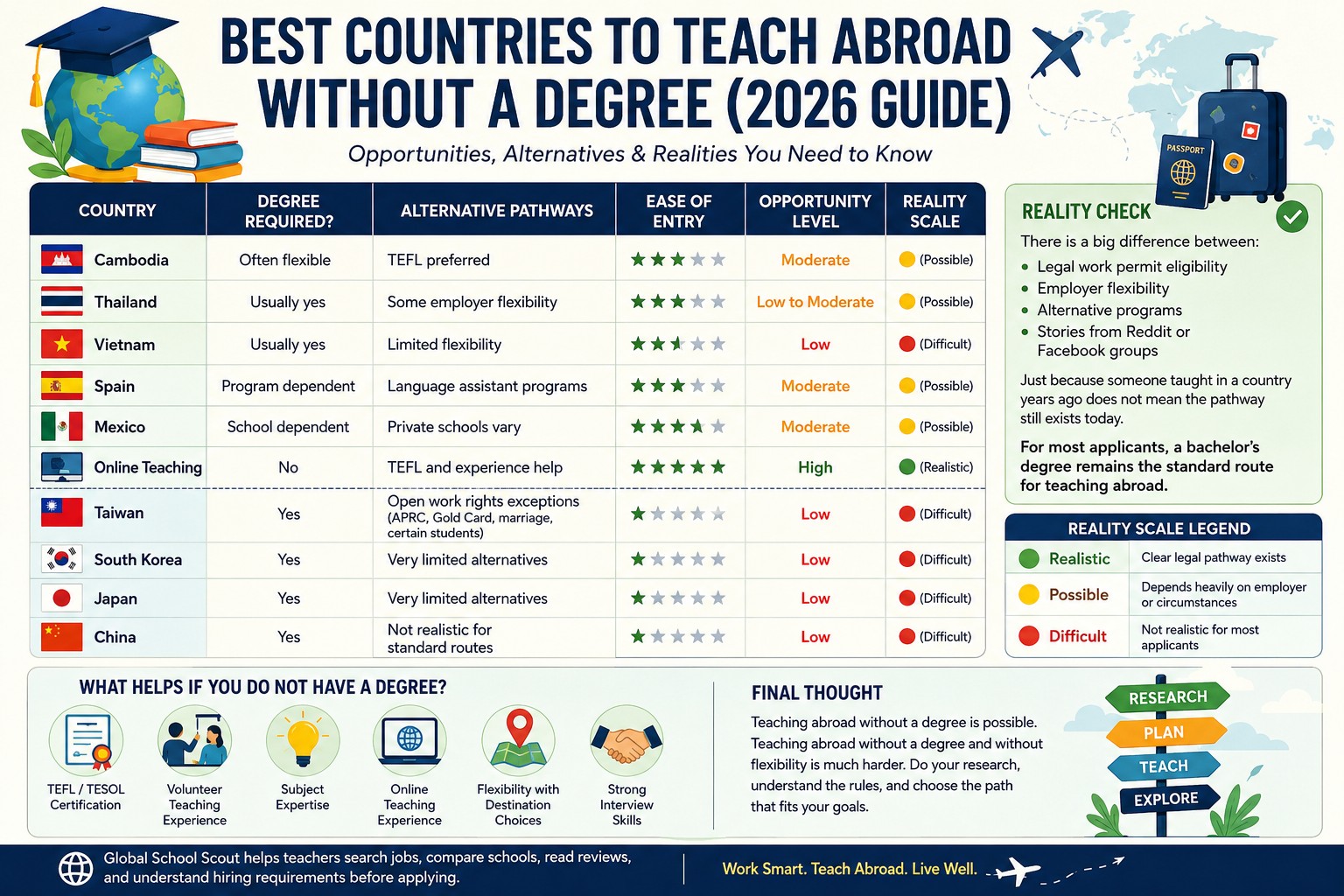 Best Countries to Teach Abroad Without a Degree (2026 Guide)
